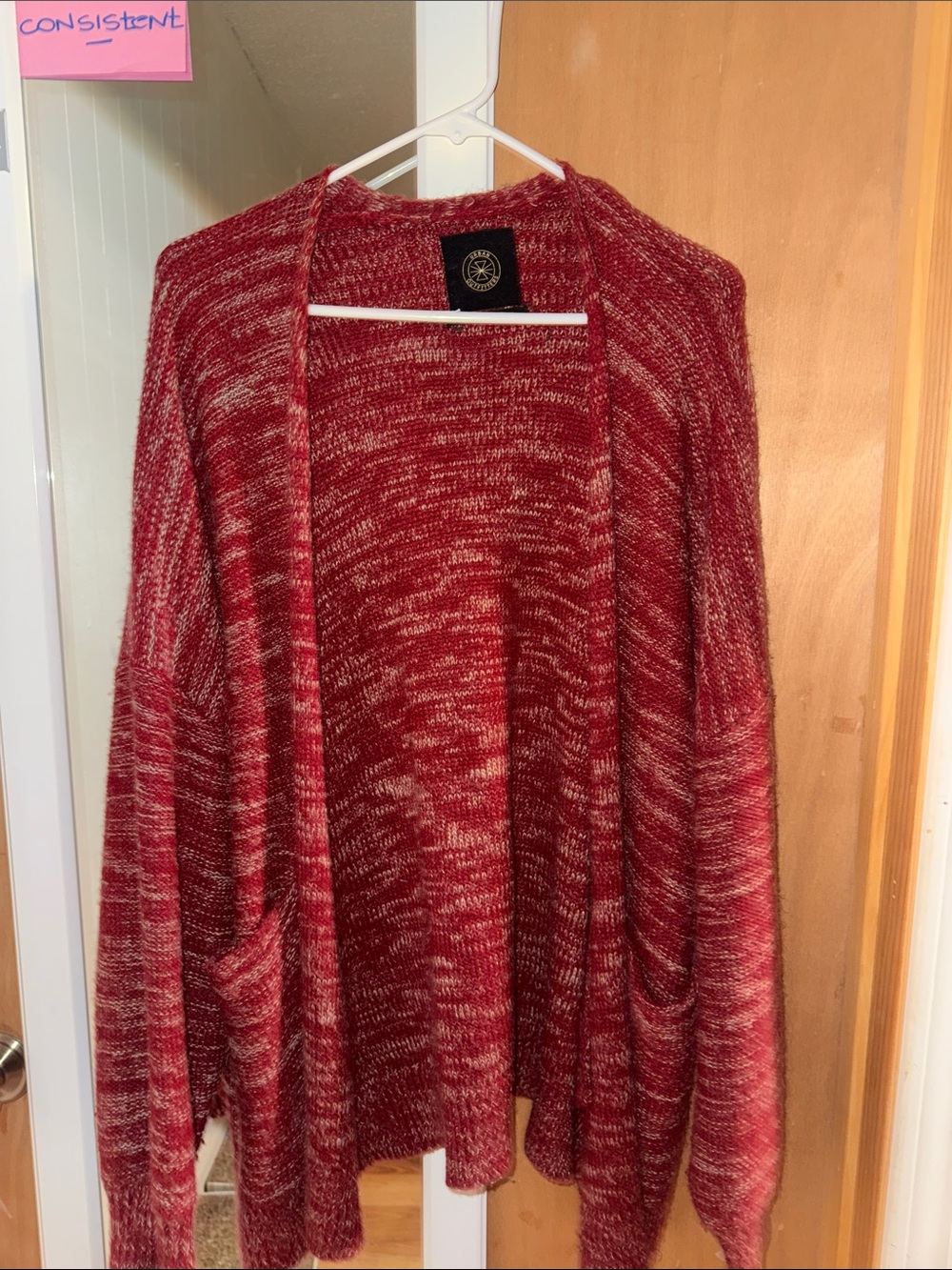 Urban Outfitters Marled Red and Cream Open Knit Cardigan